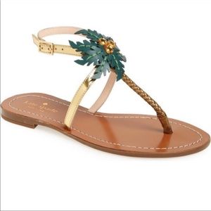 Kate Spade Solana Gold Palm Tree Sandals 6M summer wrap around thong shoes